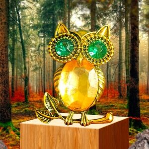 Golden Rhinestone Owl